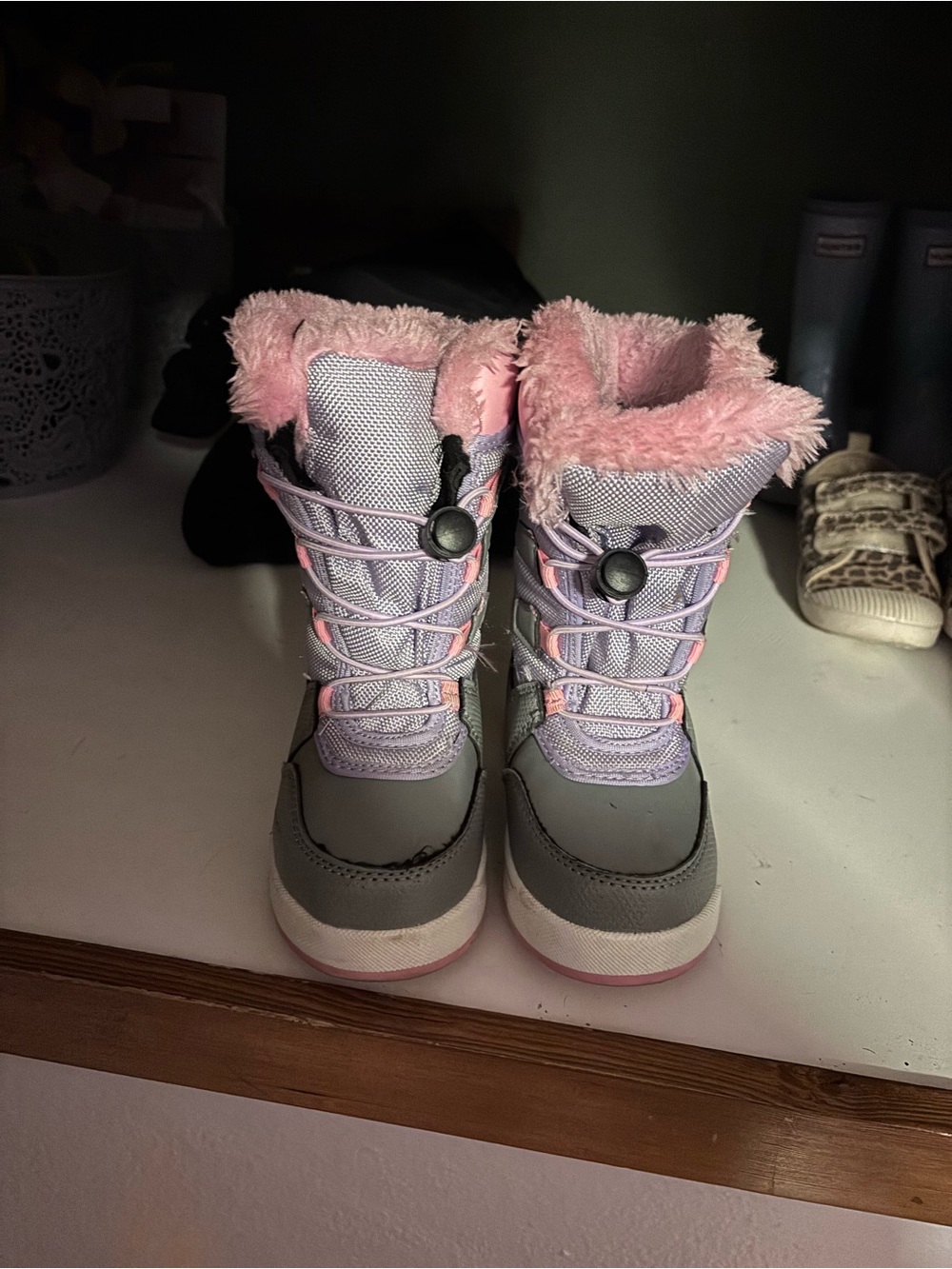 wonder nation Pink & Gray Girls Winter Snow Boots with Faux Fur